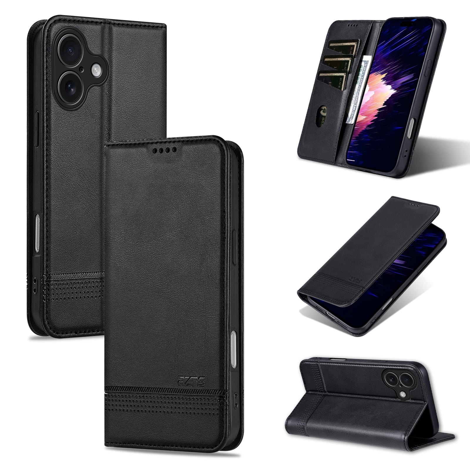 UUCOVER - Wallet Case for Apple iPhone 17,PU Leather Wallet Folio Case with Card Slots Shockproof Kickstand Cover - Black
