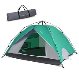 Costway - 4 Person Instant Pop-up Camping Tent 2-in-1 Double-Layer Waterproof Tent - Green