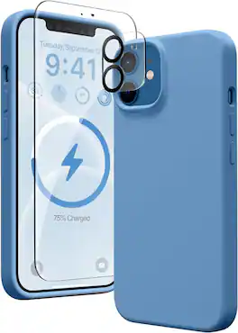 Entronix - iPhone 12 Mini Bundle - Liquid Silicone Case with Screen & Camera Lens Protectors - Aqua