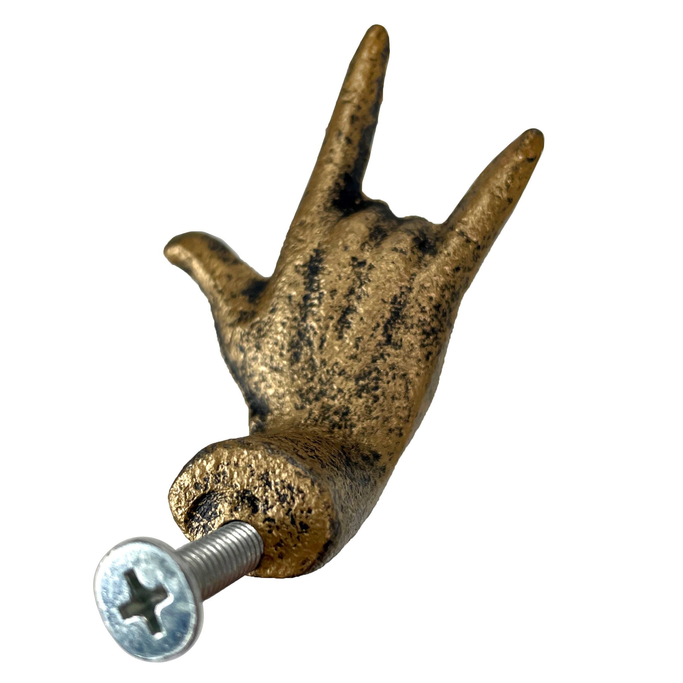 Alt View 8. Zeckos - Set of 6 Antique Gold Cast Iron Hand Cabinet Knobs SLA Drawer Pulls - Gold.