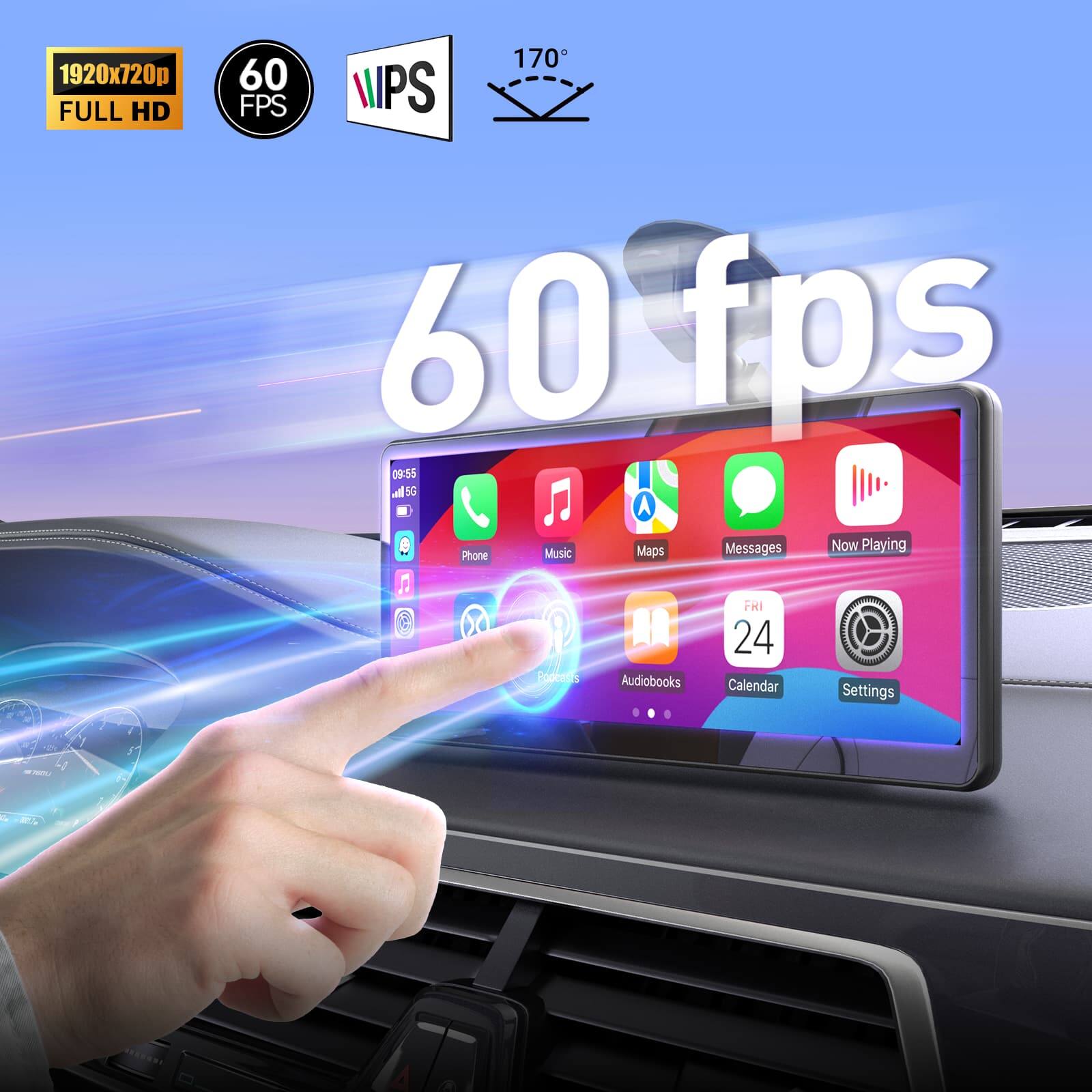 1920x720p FULL HD  
60 FPS  
IPS  
170°  
60 fps  
09:55  
5G  
Music  
Maps  
Messages  
Now Playing  
Phone  
Audiobooks  
Calendar  
Settings