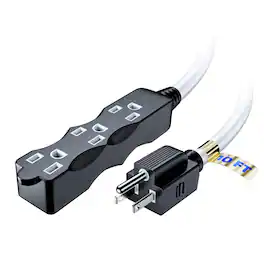 Maximm - Extension Cord with 3 Outlets, 125V, 3 Prong Extension Cord, ETL Listed, 10ft - BLACK white