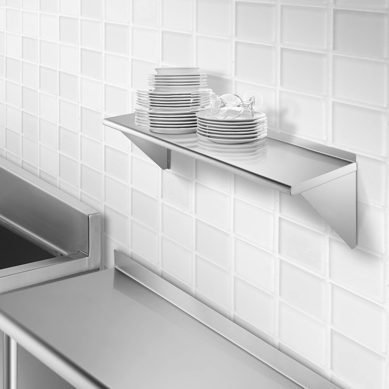 Alt View 5. GRIDMANN - 16 Gauge NSF 48 x 12-in Stainless Steel Shelf - Silver.