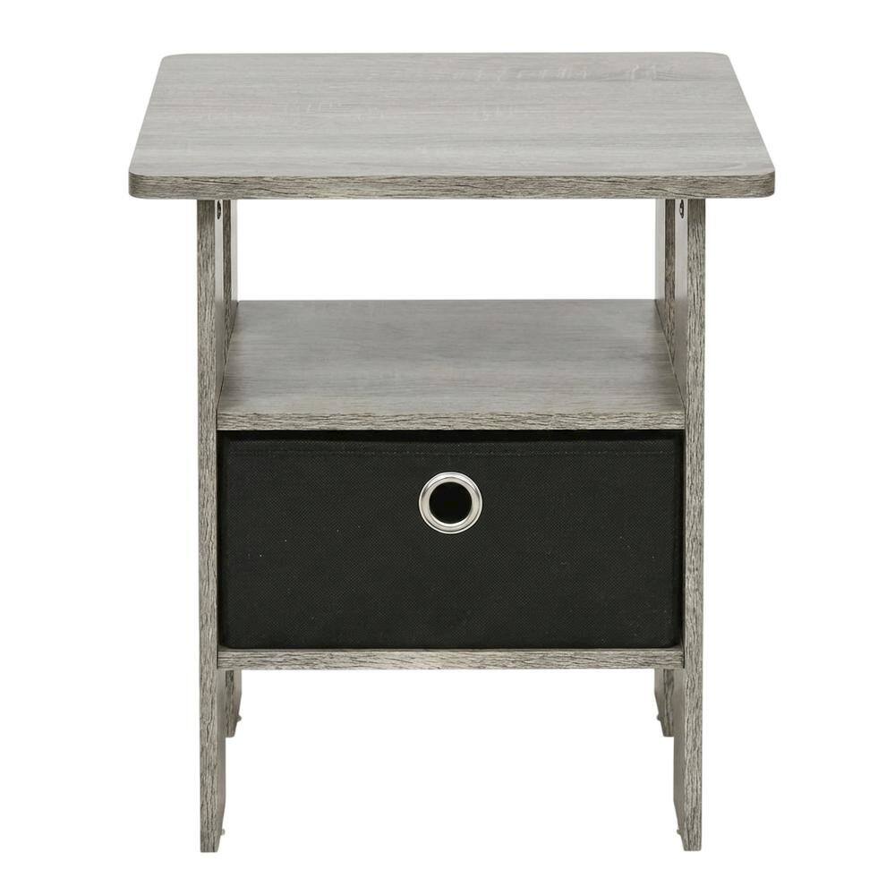Back. FurniFact - Wooden End Table Night Stand, Set of Two with Modern Design - French Oak Grey.