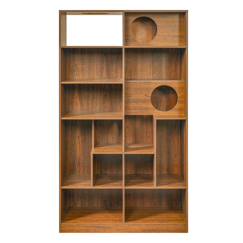 Alt View 5. HTUTWOO - Modern 2-in-1 Wooden Bookshelf & Cat House, Space Saving, with Storage for Living Room Bedroom, Ideal for Cat Owners - Brown.