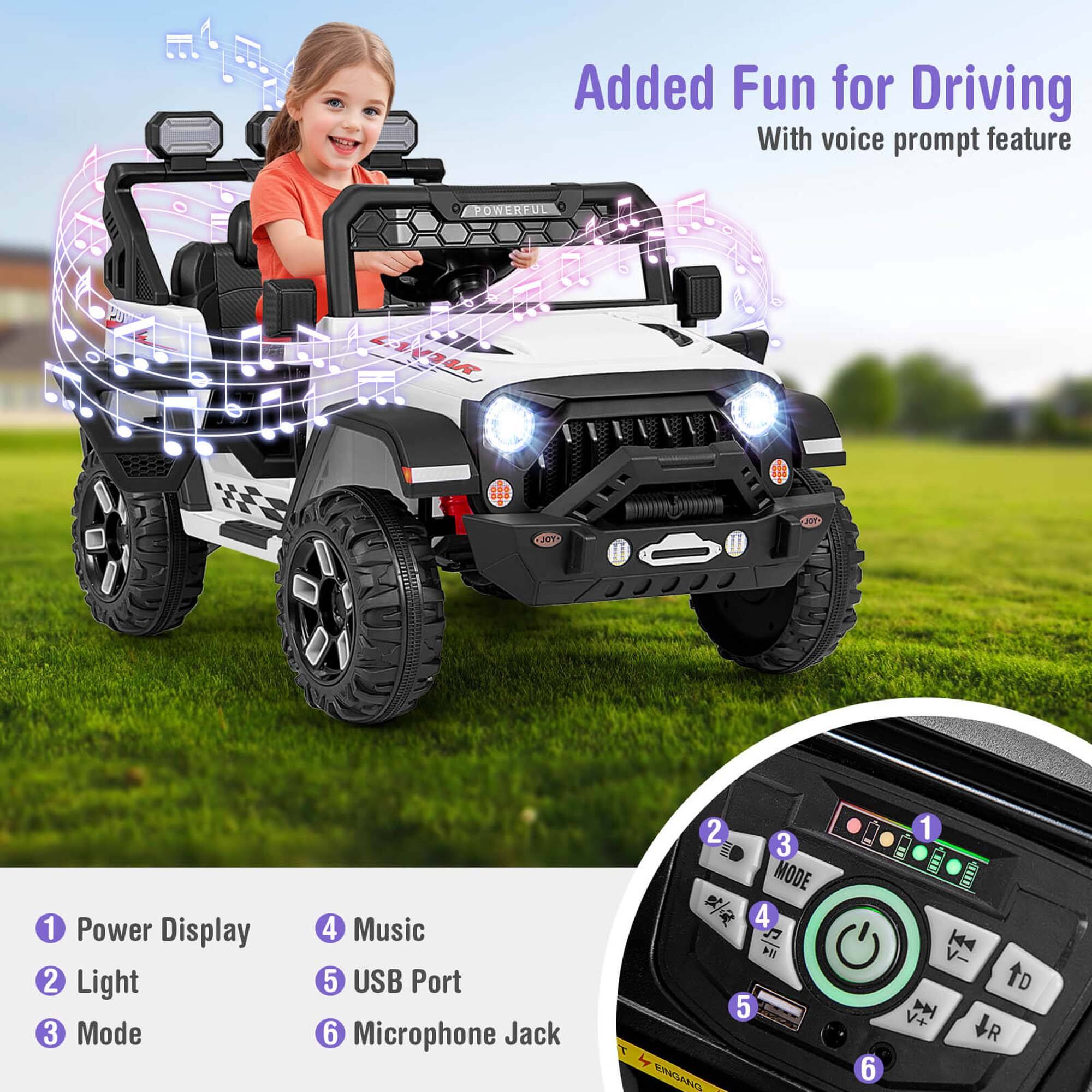 Added Fun for Driving  
With voice prompt feature  

1. Power Display  
2. Light  
3. Mode  
4. Music  
5. USB Port  
6. Microphone Jack  

POWERFUL  
JOY JOT