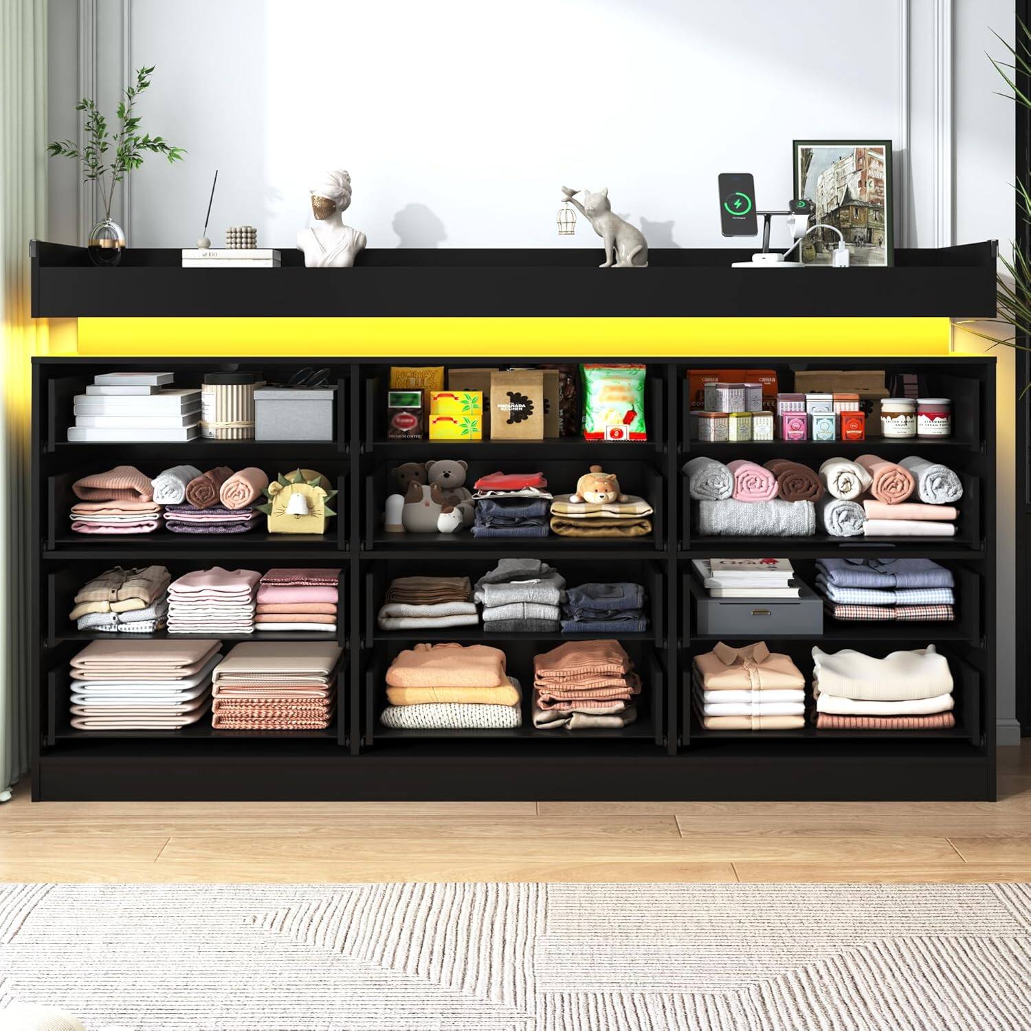 Alt View 2. Espafurni - 12 - Drawer Dresser with LED Light & Charging Station - Modern Chest for Bedroom, Living Room, Entryway & Hallway - Black.