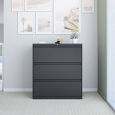 Alt View 5. Staples - 3-Drawer Lateral File Cabinet, Letter/Legal Size, Lockable, 40.25"H x 36"W x 18.63"D - Charcoal.