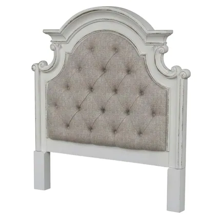 Front. Starlight Canyon Home - Antique White Upholstered Panel Headboard with Weathered Bark Wood Accents - White.