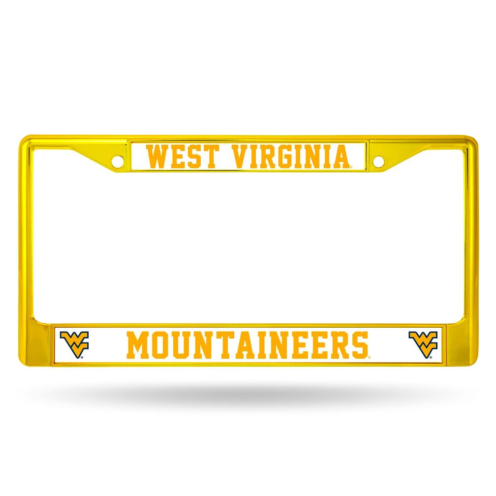 West Virginia Mountaineers Chrome Metal (Yellow Painted) License Plate Frame