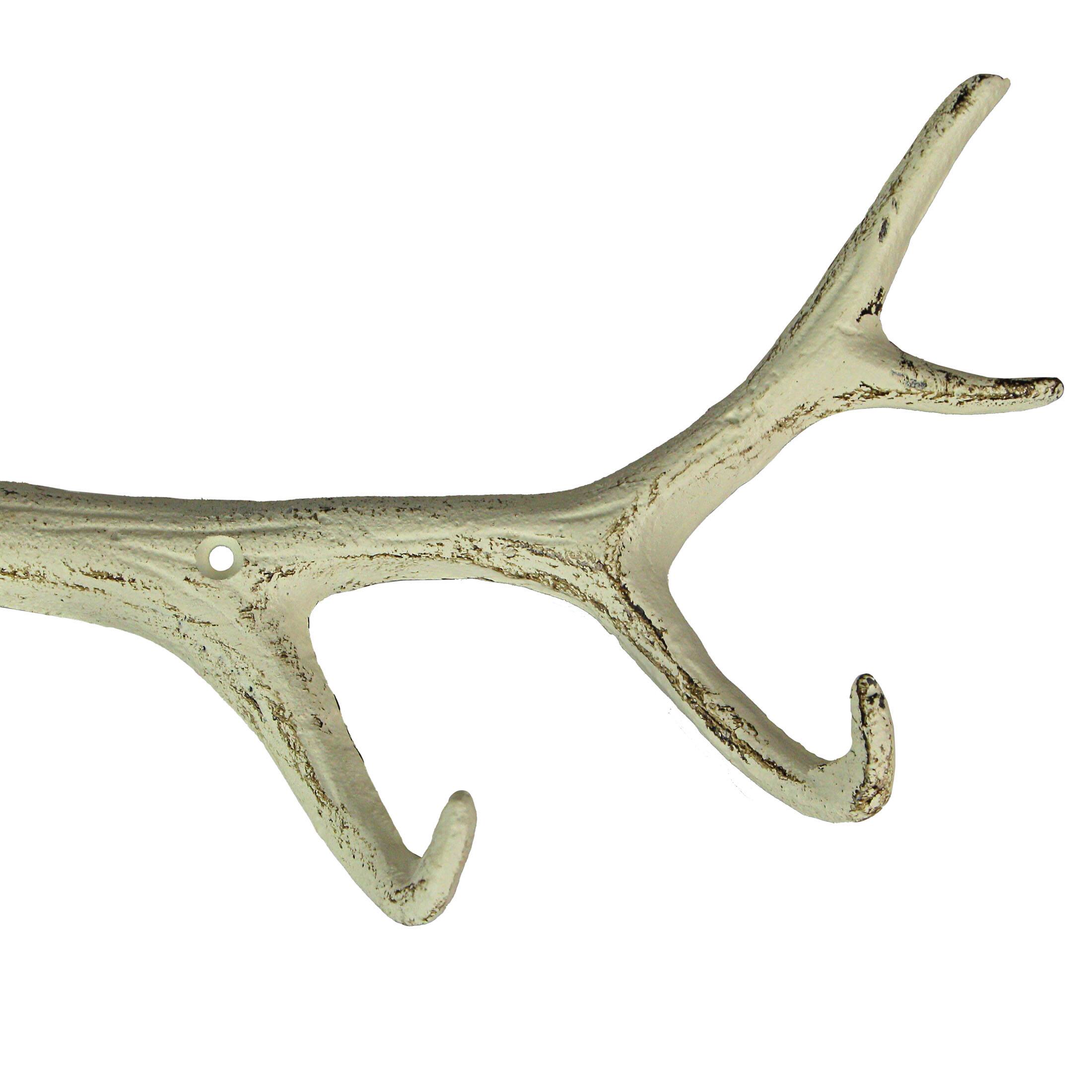 Alt View 6. Zeckos - 16 Inch Cast Iron Deer Antler Wall Mounted Hook Rack Towel Key Hat Hanger - White.