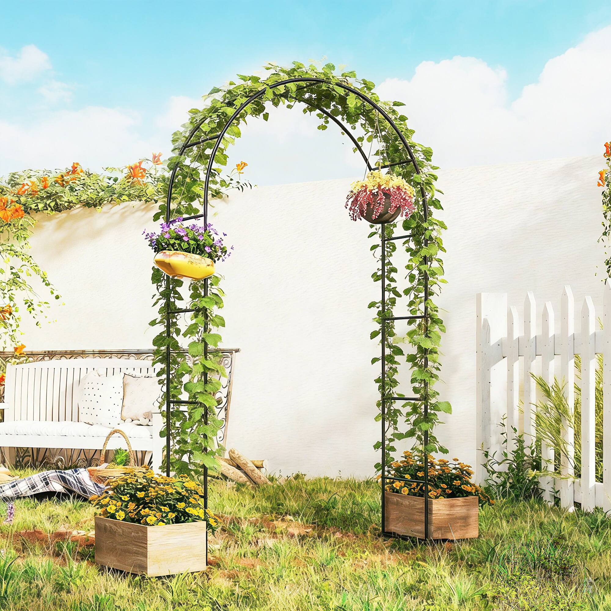 Alt View 1. Outsunny - ft Steel Garden Arch, Garden Arbor Trellis with Large Base for Climbing Plants - Black.