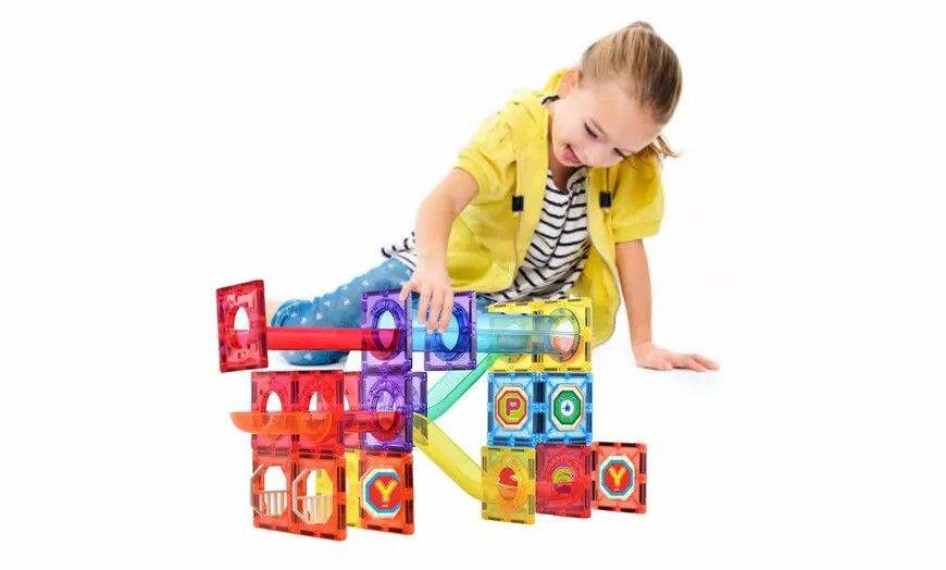 Alt View 4. Link - Link Magnetic Tile Building Roller Coaster Kids Block 61 Piece Set Educational Toys For Children Ages 3 Years Plus - multi.