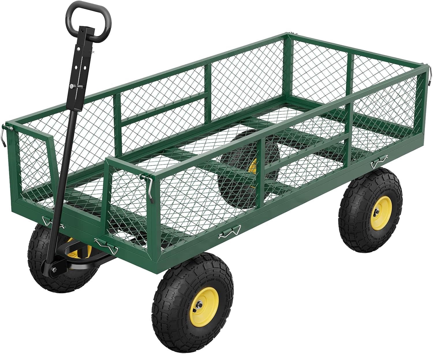 Acekool - 900 LBS Heavy Duty Garden Cart with Convertible Handle, 10" Pneumatic Tires, Removable Sides Utility Wagon - Green