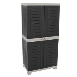 Sunnydaze - Lockable Storage Cabinet with 3 Adjustable Shelves - Charcoal with Gray Trim