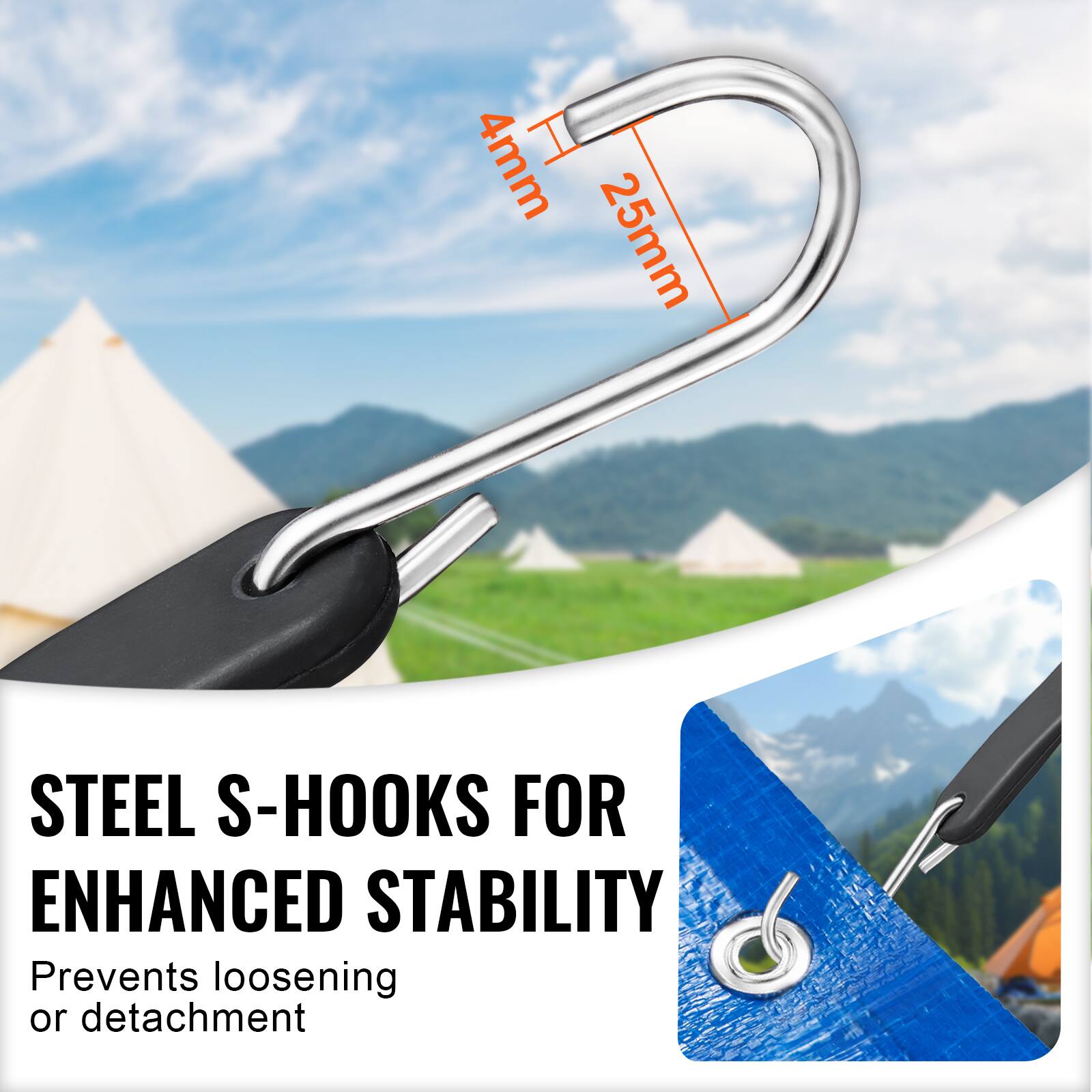 4mm 25mm STEEL S-HOOKS FOR ENHANCED STABILITY  
Prevents loosening or detachment
