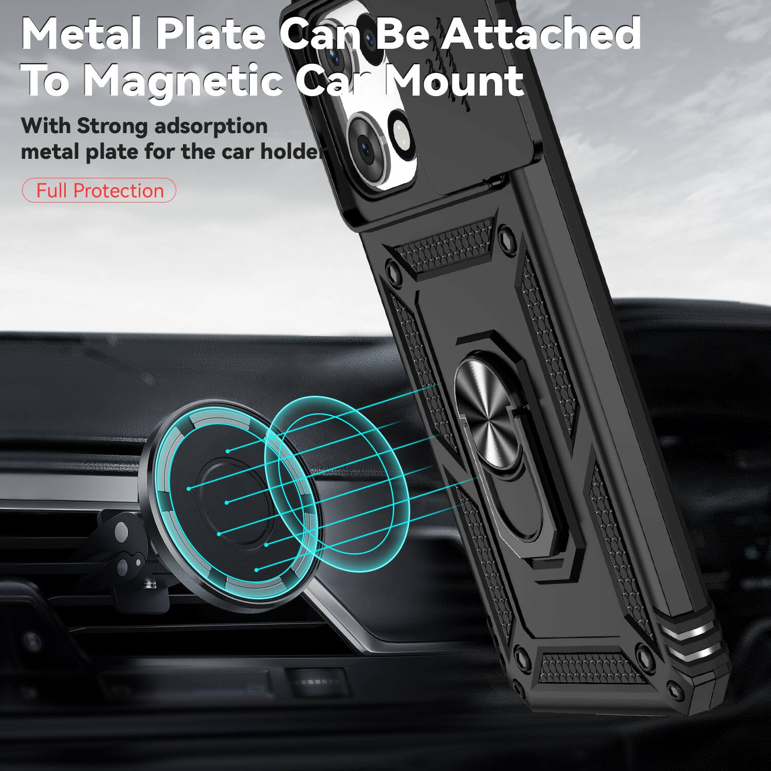 Metal Plate Can Be Attached To Magnetic Car Mount

With Strong adsorption metal plate for the car holder

Full Protection