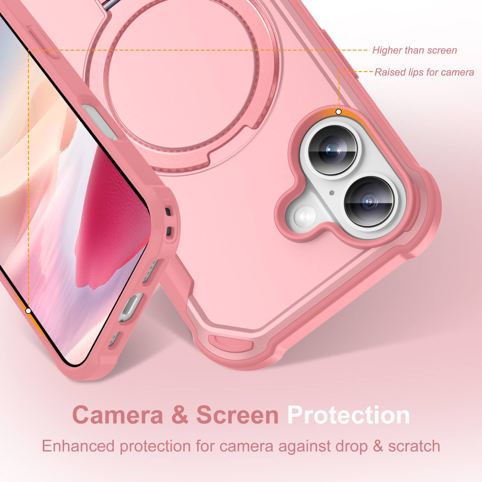 Higher than screen  
Raised lips for camera  
Camera & Screen Protection  
Enhanced protection for camera against drop & scratch