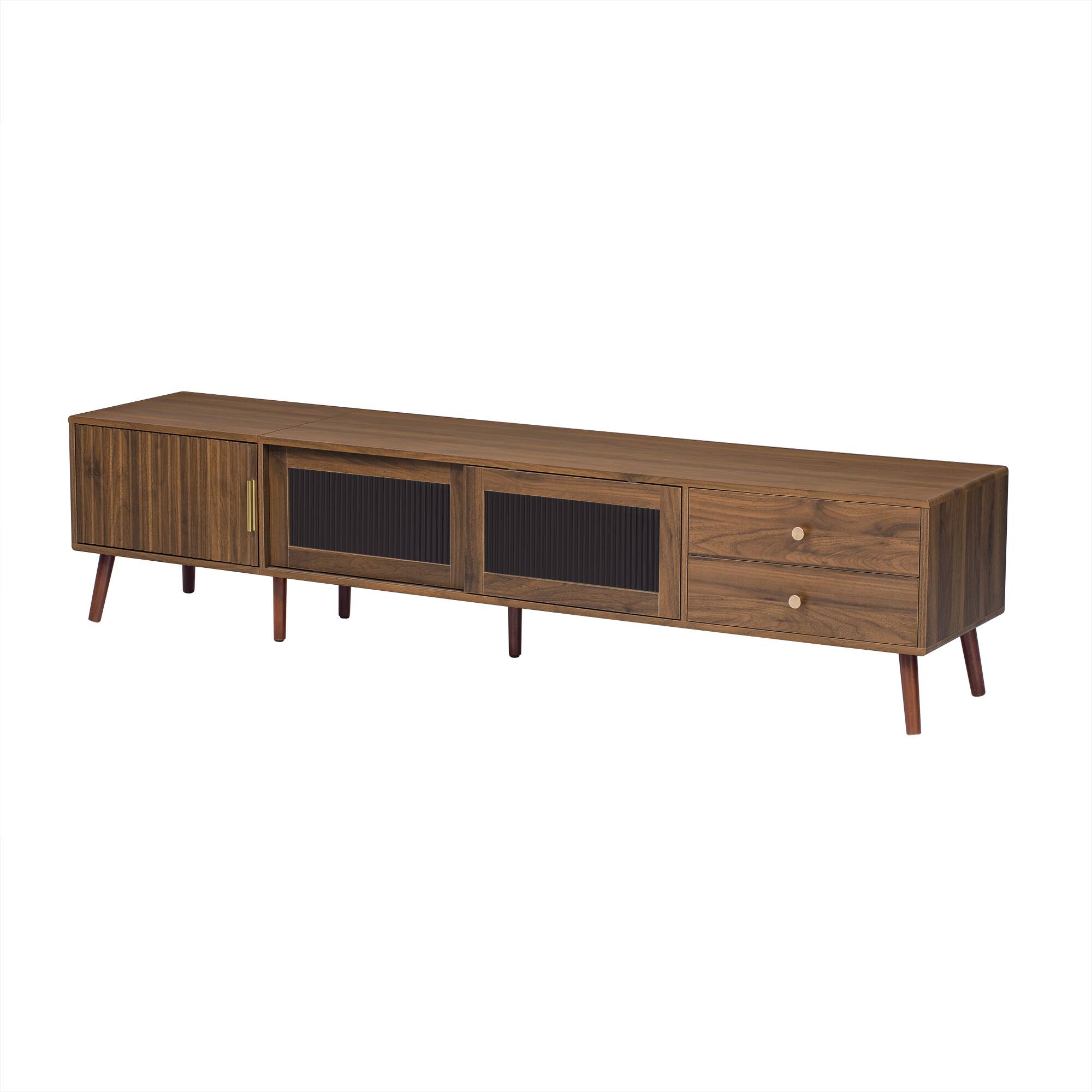 Alt View 4. Z-Edge - 76" TV Stand for TVs up to 85", Entertainment Center with Storage Cabinets,Glass-Doors, TV Media Console for Living Room - Walnut.