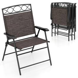 Gymax - 4 Pack Patio Folding Chairs Outdoor Dining Chairs w/ Backrests & Armrests - Brown