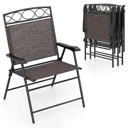 Front. Gymax - Gymax 4 Pack Patio Folding Chairs Outdoor Dining Chairs w/ Backrests & Armrests - Brown.
