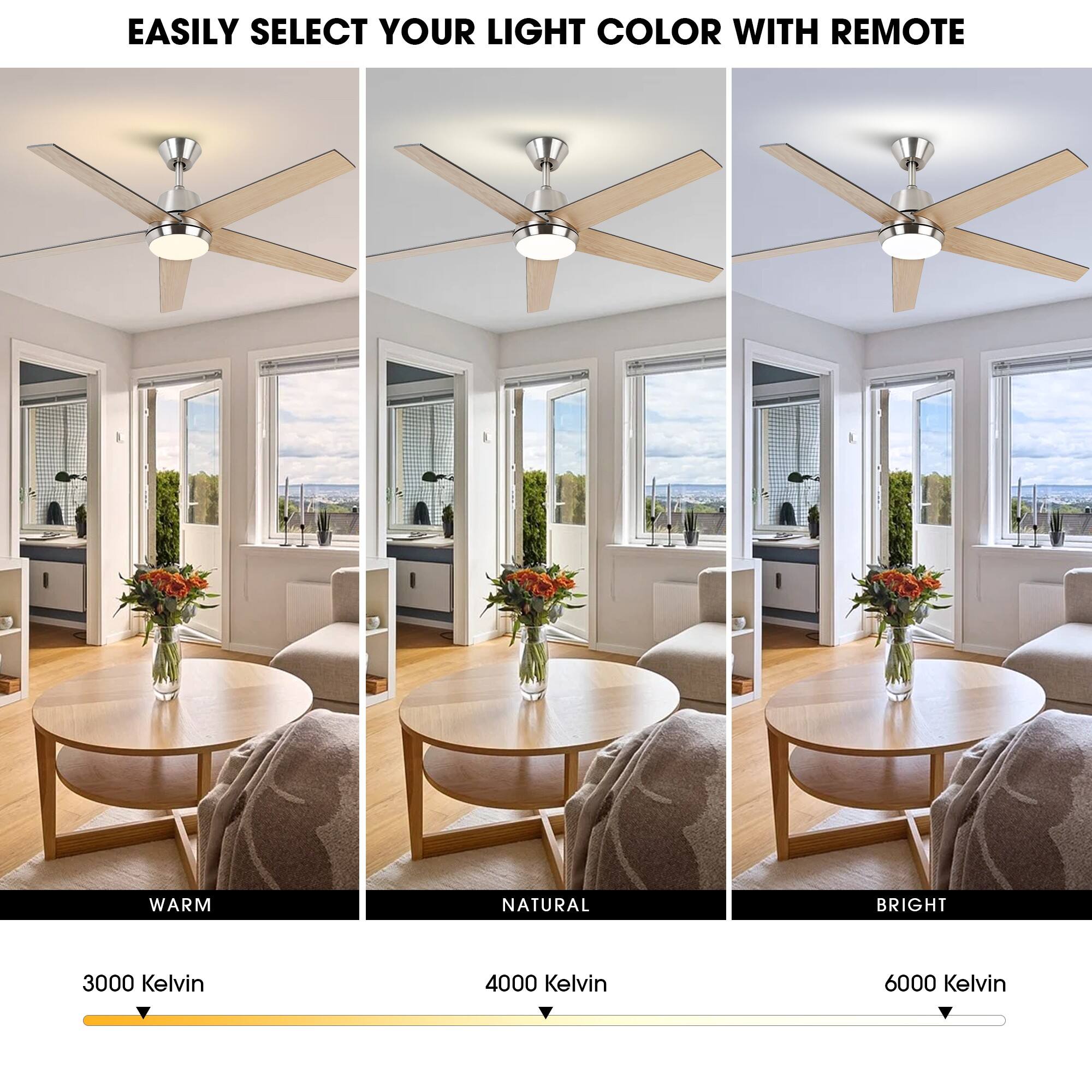 EASILY SELECT YOUR LIGHT COLOR WITH REMOTE

WARM
NATURAL
BRIGHT

3000 Kelvin
4000 Kelvin
6000 Kelvin