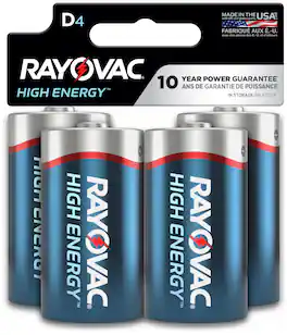 Rayovac - High Energy D Batteries (4 Pack), Alkaline D Cell Batteries