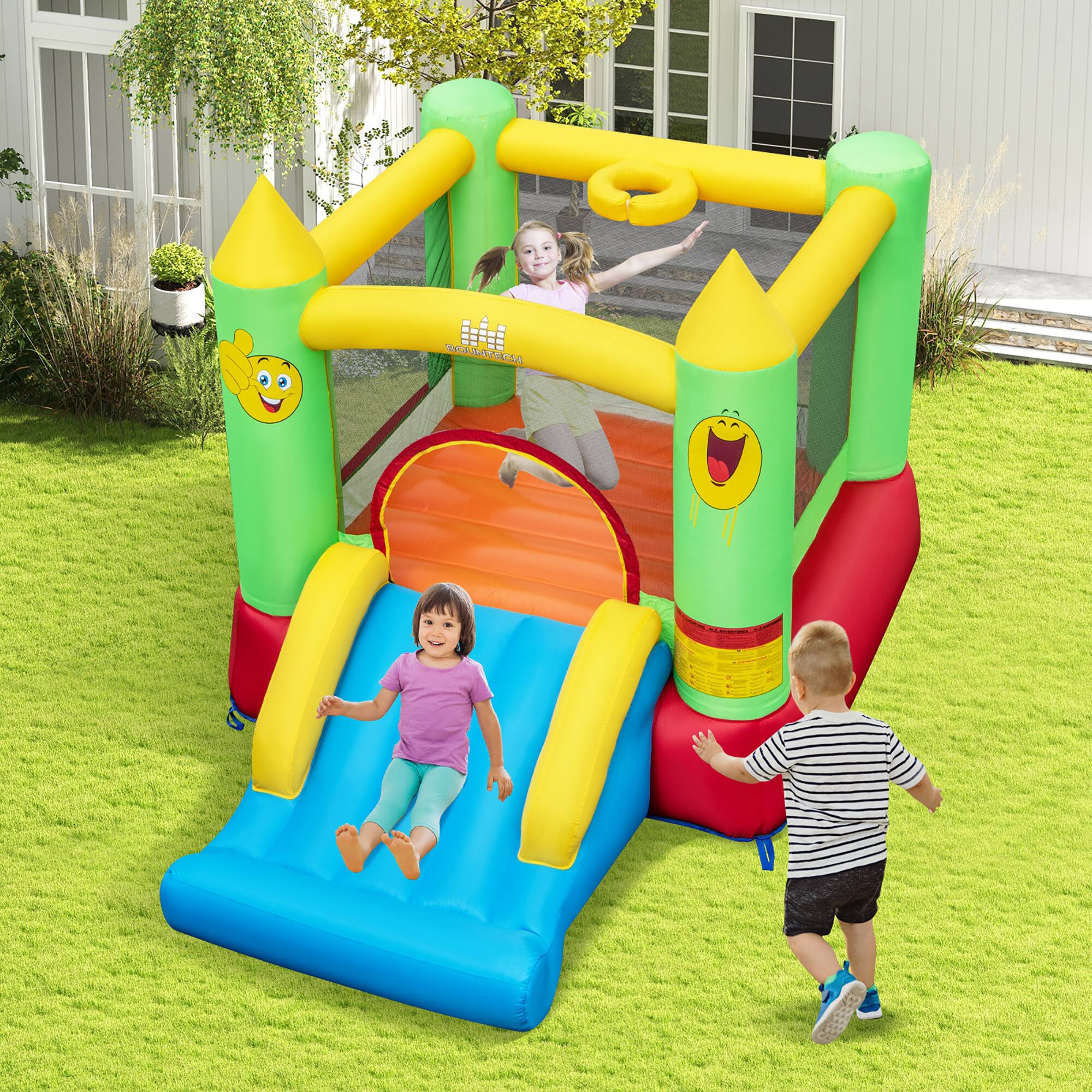 Alt View 1. Gymax - Gymax Inflatable Bounce House w/ Slide Jumping Area & Basketball Hoop Blower Excluded - Multicolor.