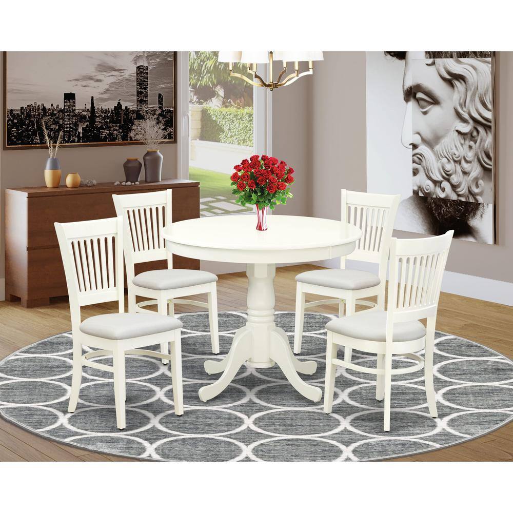 Angle. East West Furniture - East West Furniture 5-Piece Dining Table Set- 4 dining room chairs and Wooden Dining Table - Linen Fabric Seat and - Multi-Color.