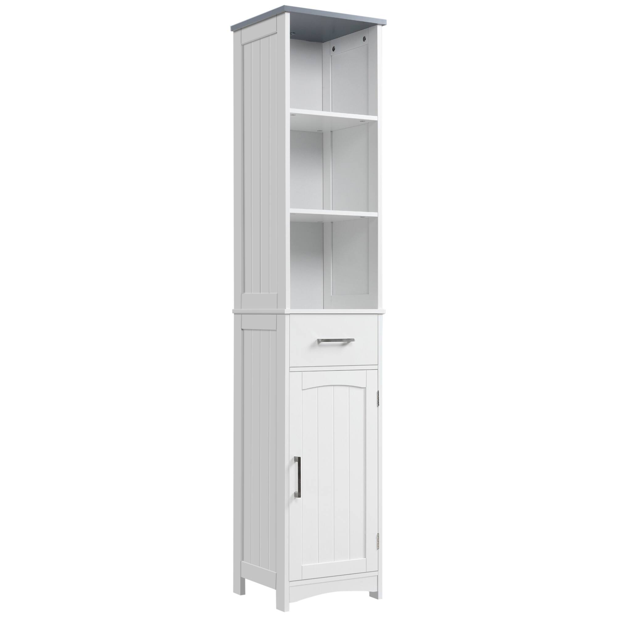 Kleankin - Tall Bathroom Storage Cabinet, Narrow Bathroom Cabinet with 3 Tier Shelving, Drawer and Adjustable Shelves - White