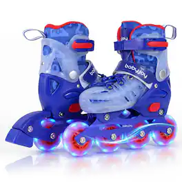Gymax - Kids Inline Skates for Boys Girls 4-Size Adjustable Illuminating Roller Skates - Blue