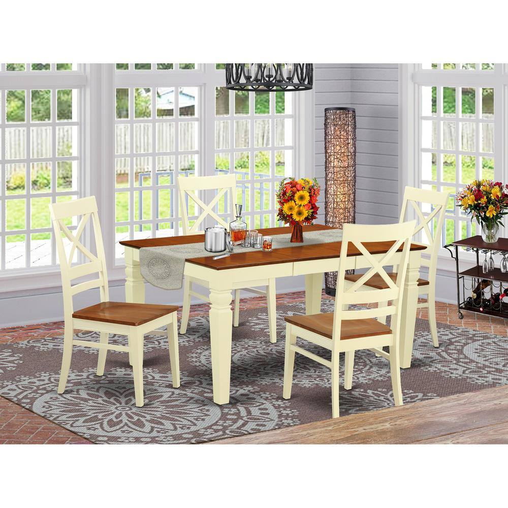 Back. East West Furniture - 5 Pc Kitchen table set with a Dinning Table and 4 Wood Dining Chairs in Buttermilk and Cherry - Buttermilk & Cherry.