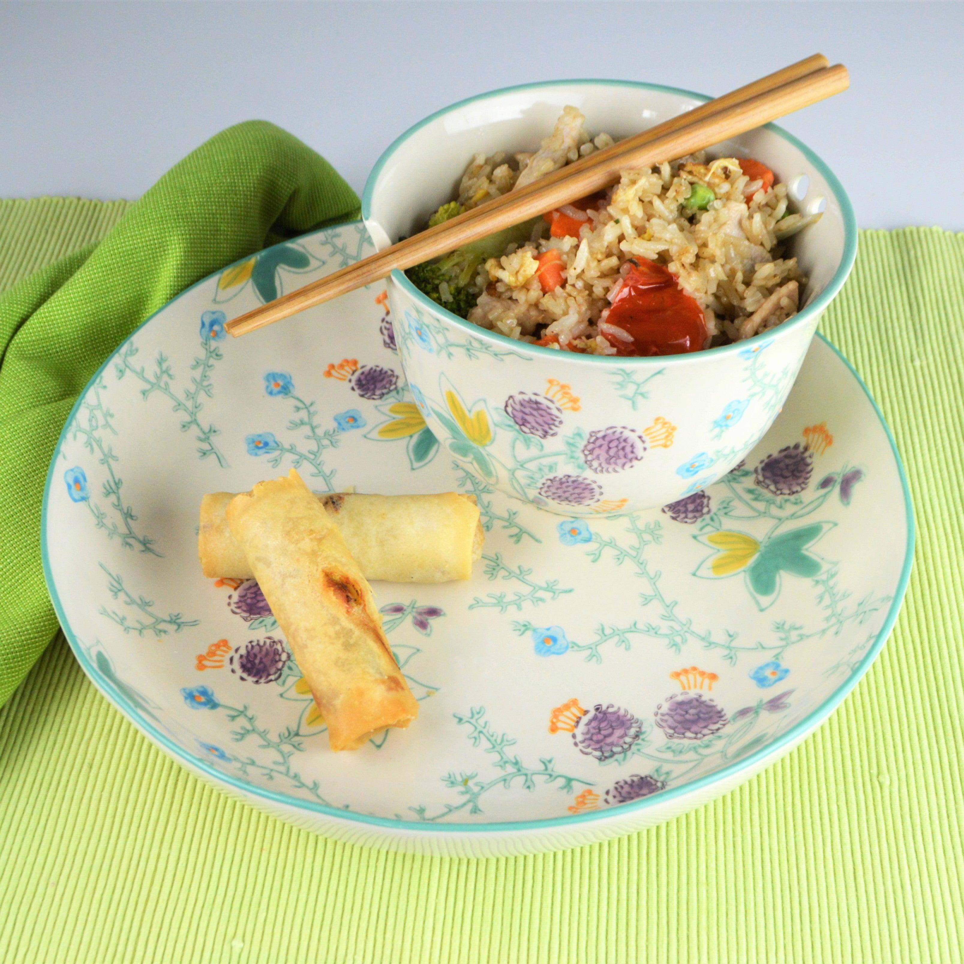 Angle. Euro Ceramica Home - Ella Artisan Stoneware 3- Piece Ramen Bowl and Meal Bowl Set -- Aqua - Aqua.