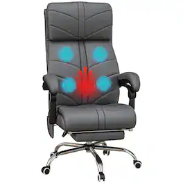 Vinsetto - Executive Massage Office Chair with 4 Vibration, Computer Desk Chair, PU Leather Heated Reclining Chair - Gray