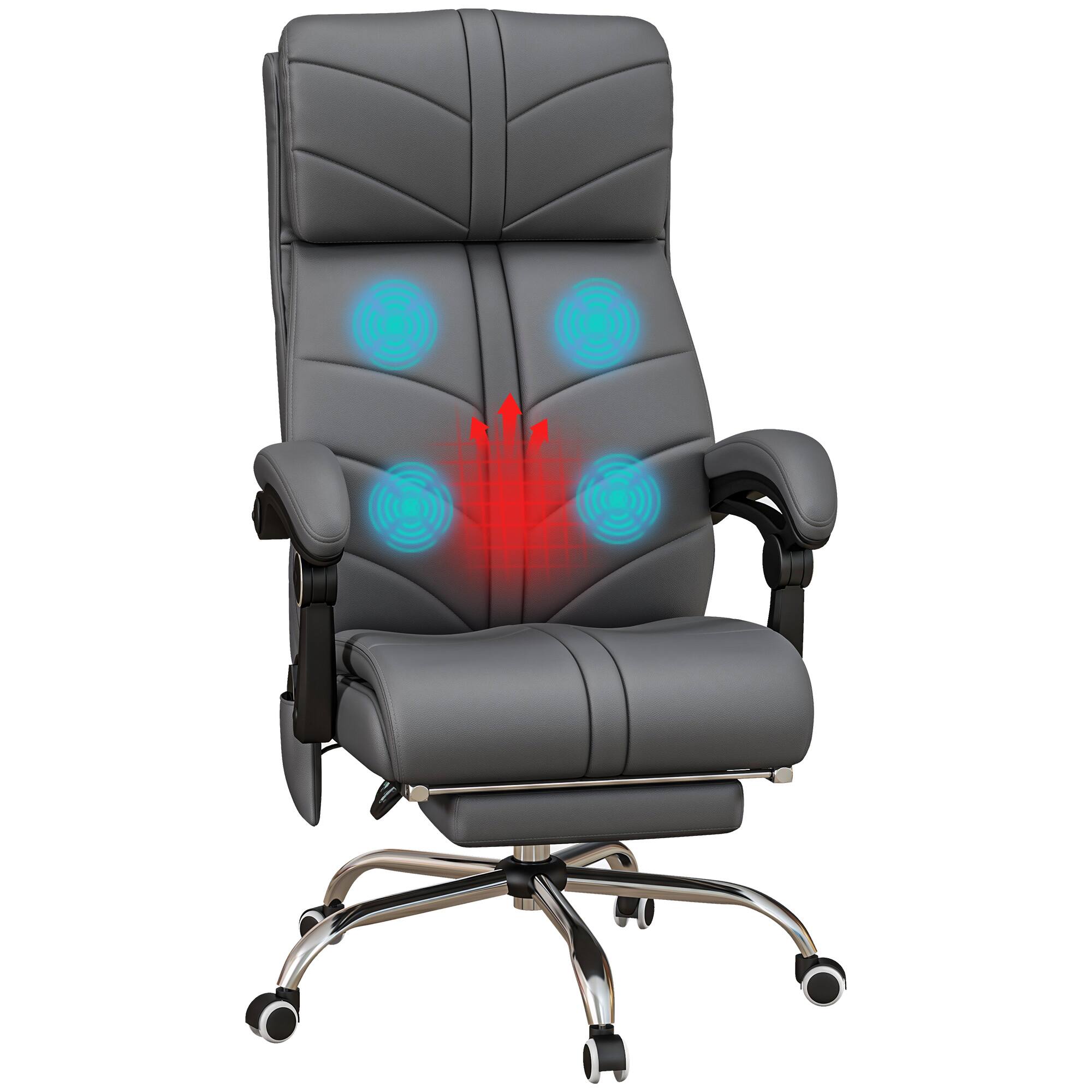 Front. Vinsetto - Executive Massage Office Chair with 4 Vibration, Computer Desk Chair, PU Leather Heated Reclining Chair - Gray.