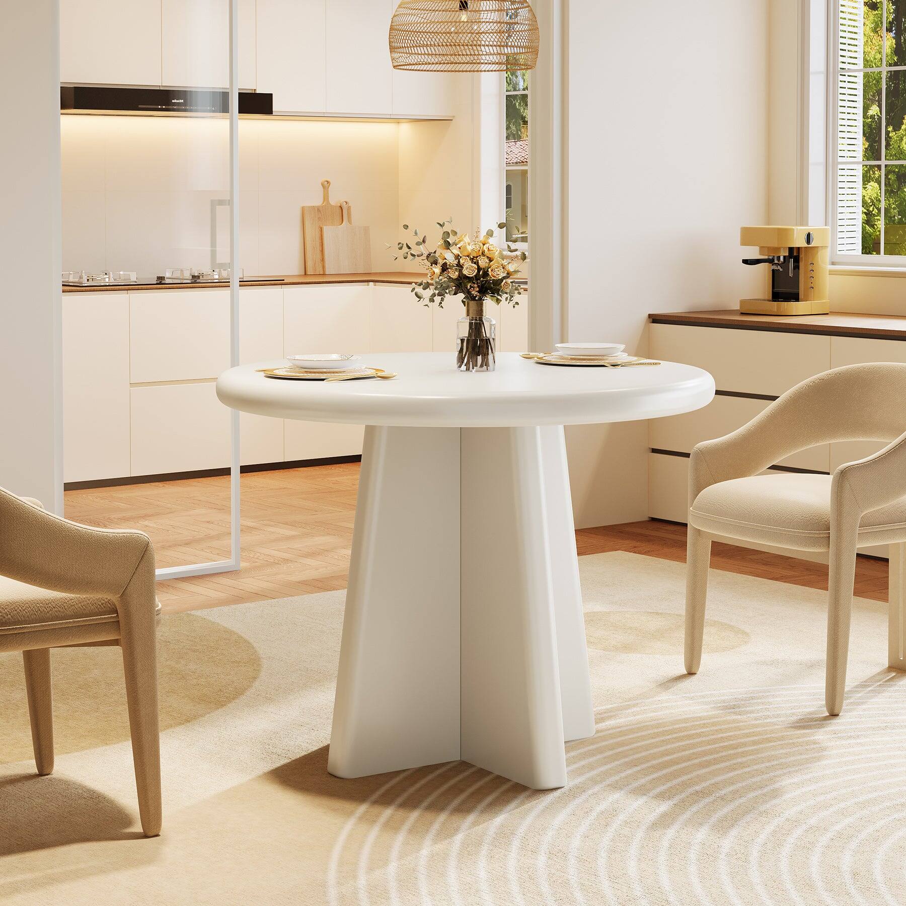 Alt View 1. Tribesigns - Dining Table with Engineered Wood Construction and Round Top for Everyday Meals and Family Gatherings - White.