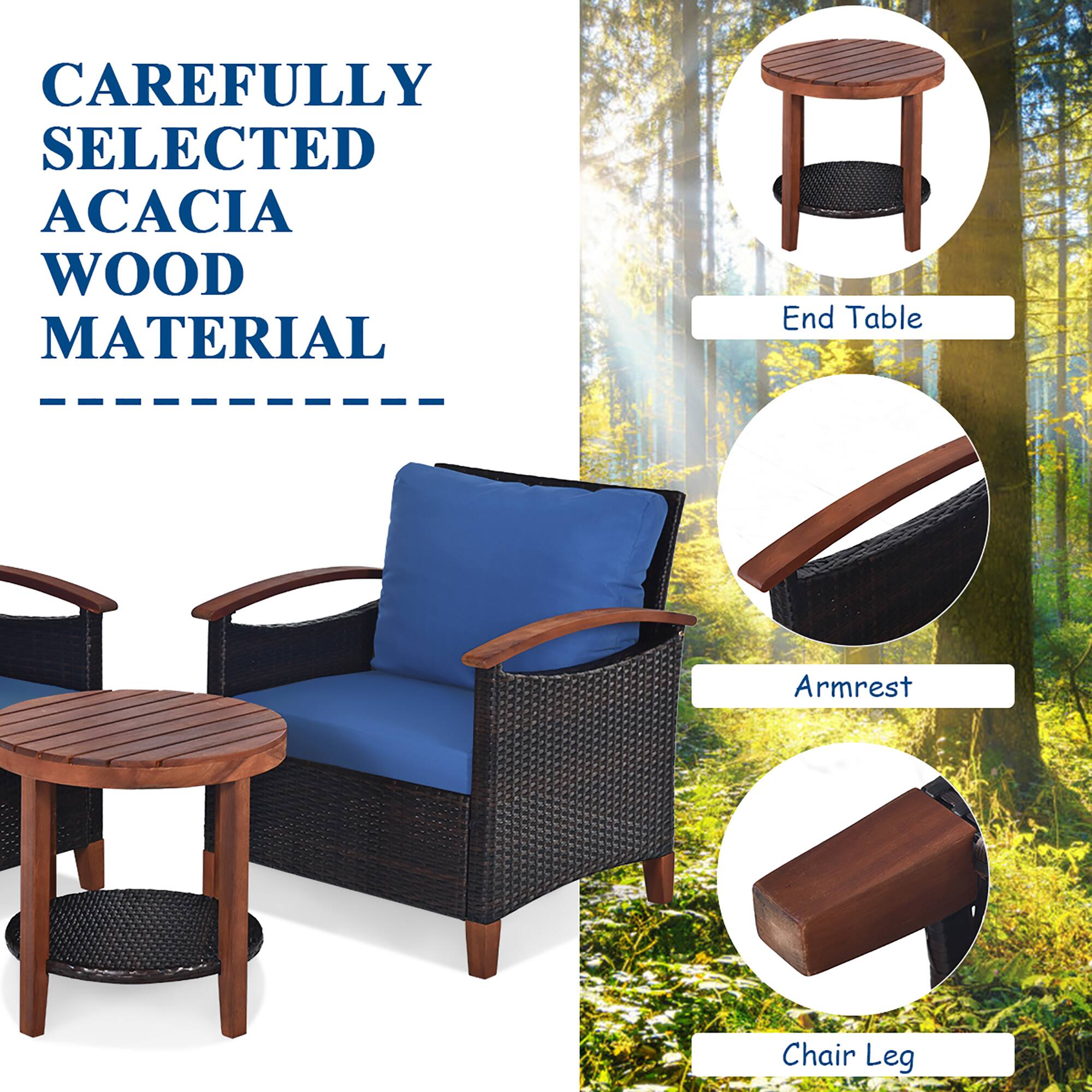 CAREFULLY SELECTED ACACIA WOOD MATERIAL

End Table
Armrest
Chair Leg