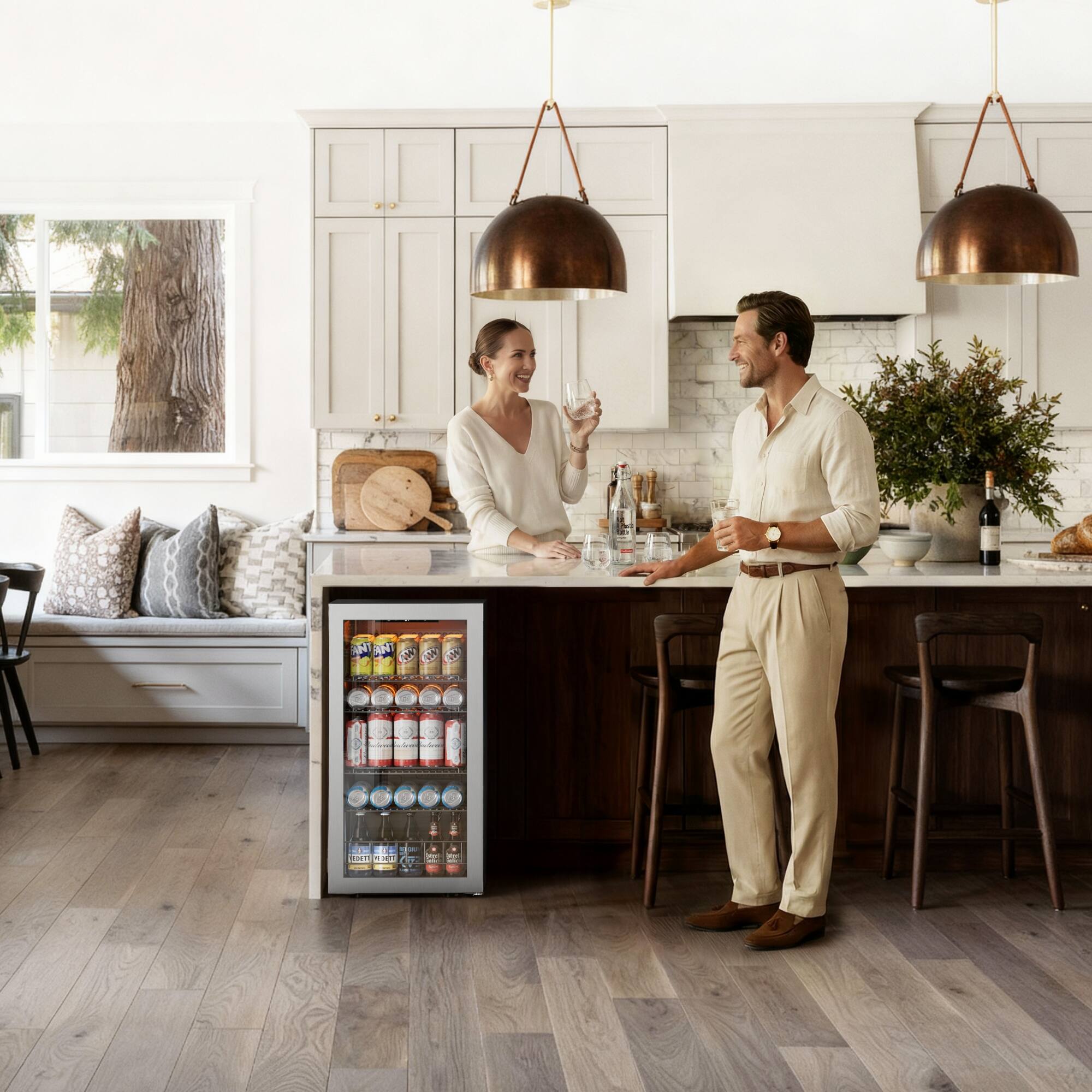 Alt View 6. Ca'Lefort - Beverage Refrigerator Cooler, 105 Can Mini Freestanding Beverage Fridge 3color LED with Glass Door for Home/Bar - Silver.