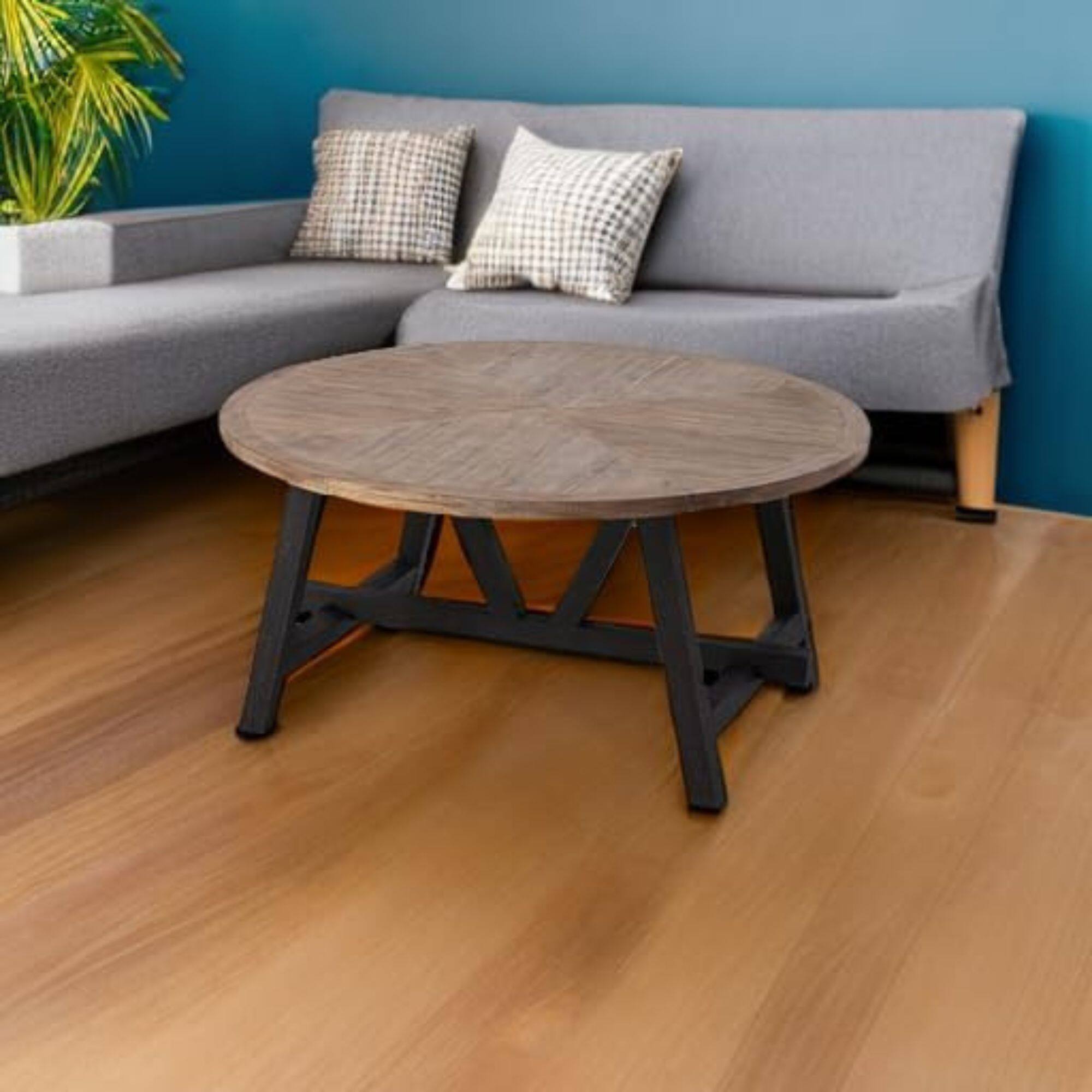 Alt View 7. COZAYH - COZAYH Rustic Farmhouse Round Coffee Table with Geometric Base for Living Room - Black & Brown.