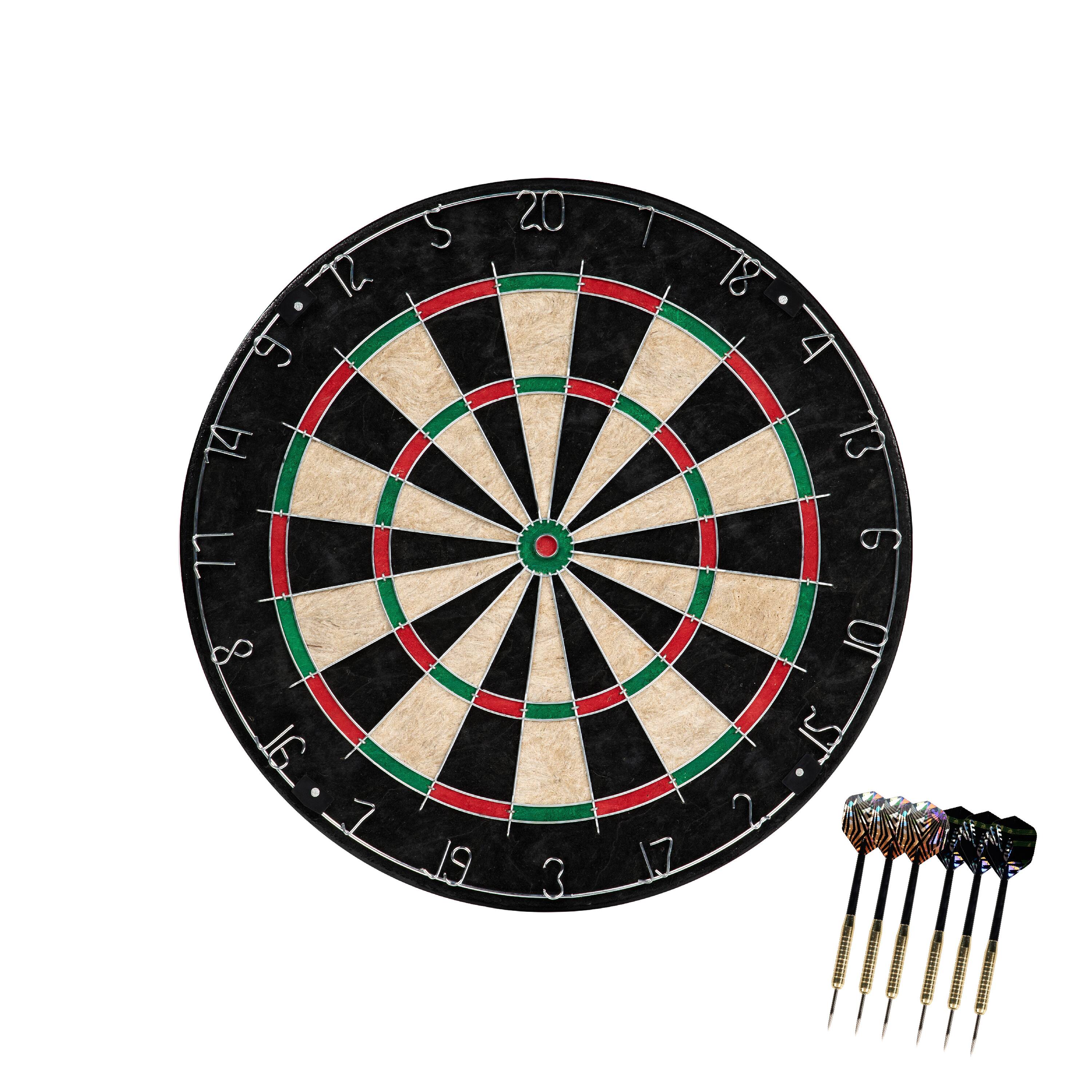 MD Sports - 18 in Sisal Dartboard with Staple-Free Bullseye and Steel Tip Dart Set Perfect Replacement Dartboard - Black / Green / Red