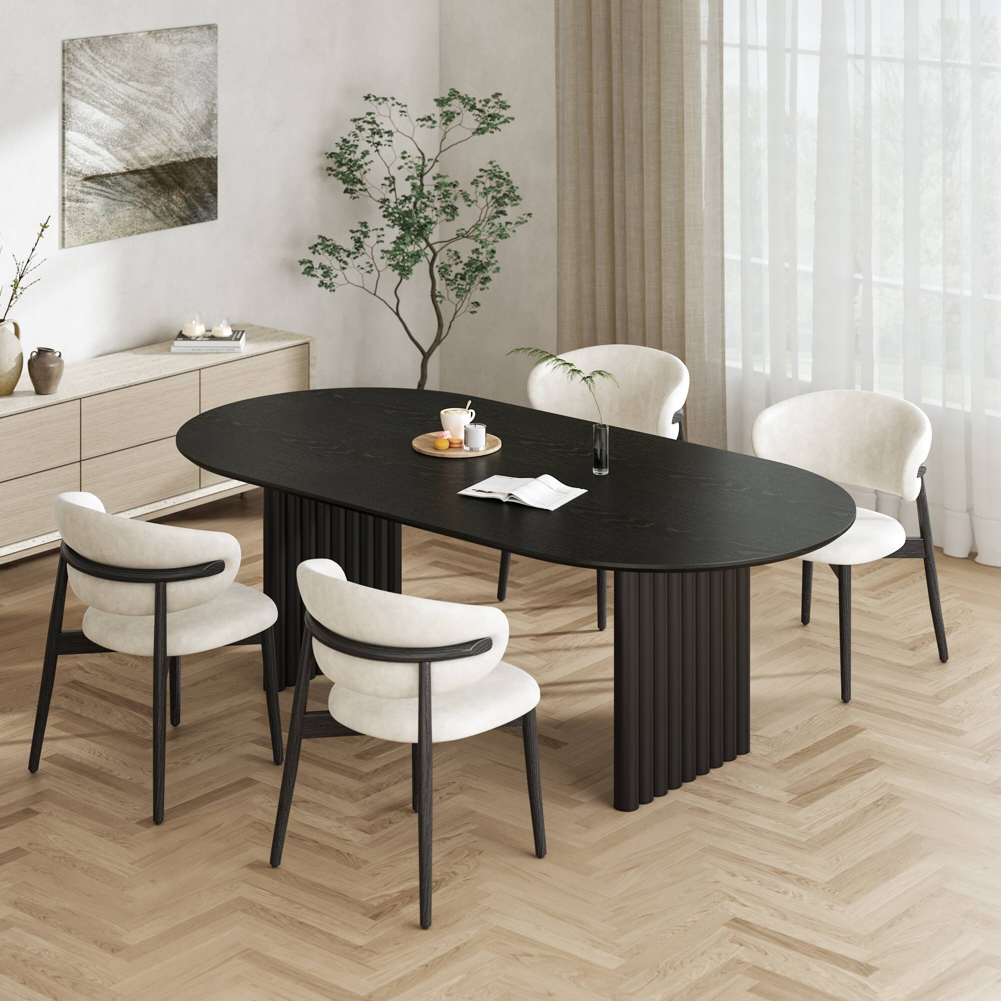 Lirago - 67" Solid Wood Oval Dining Table with Double Pedestal Large Kitchen Table Seats 6 for Dining Room - Black