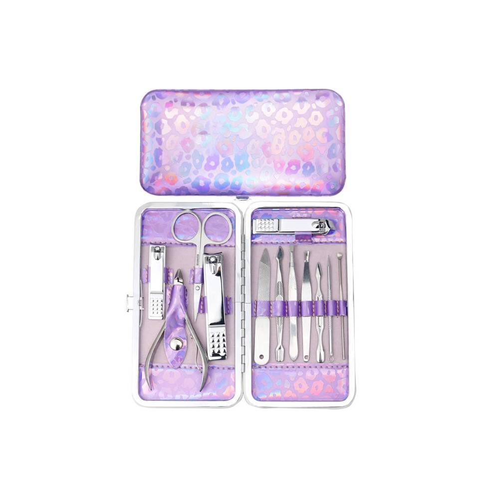 Front. Beauty Hub Ecommerce - Nail Clippers Kit with Holographic Case - Purple.