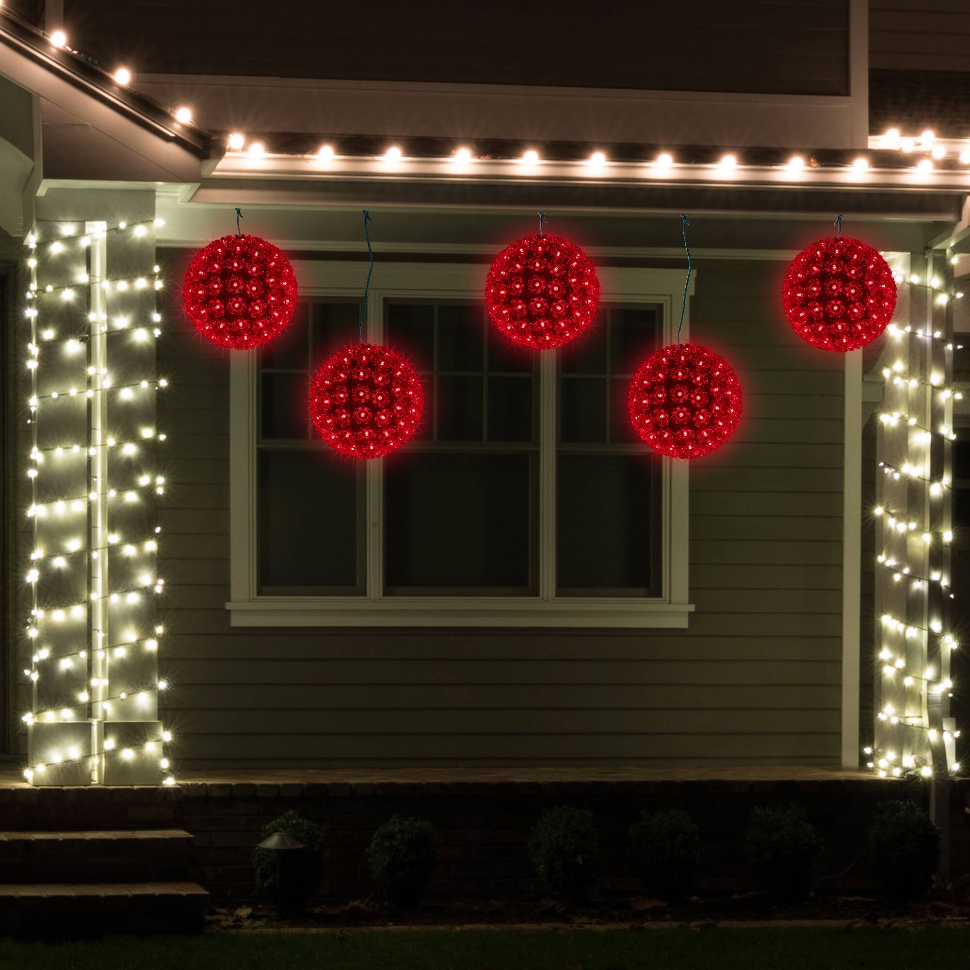 Alt View 2. Northlight - LED Lighted Hanging Starlight Floral Sphere Outdoor Christmas Decoration- 7.5" - Red - Red.