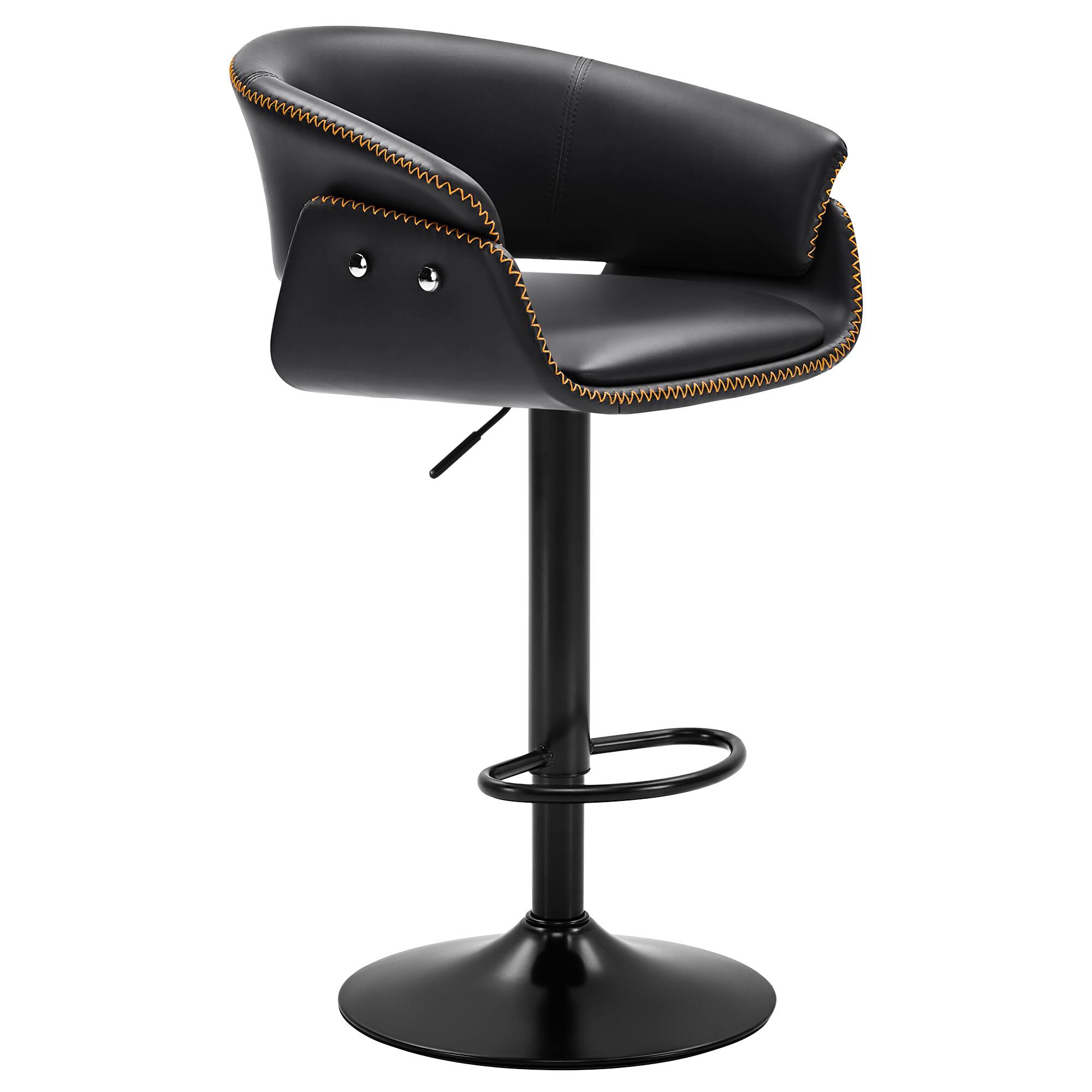 Left. Brick Attic - 3PCS 24"-32"Adjustable Height Upholstered Low Back Bar ,360° Swivel PU Counter Stool  with  Footrest - Black.