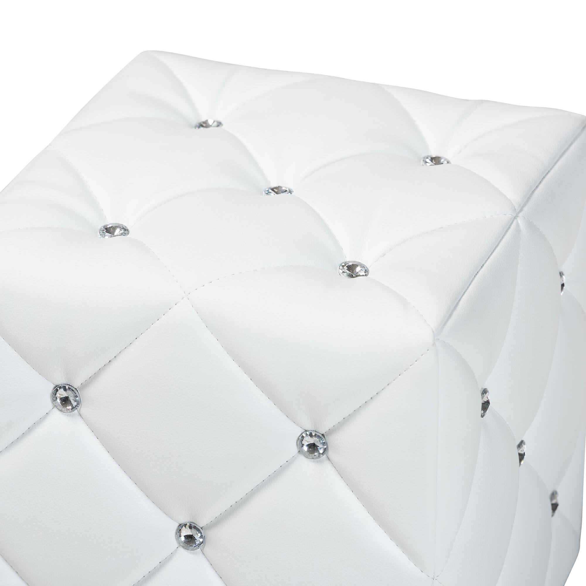 Left. Baxton Studio - Stacey Modern and Contemporary Faux Leather Upholstered Ottoman - White.