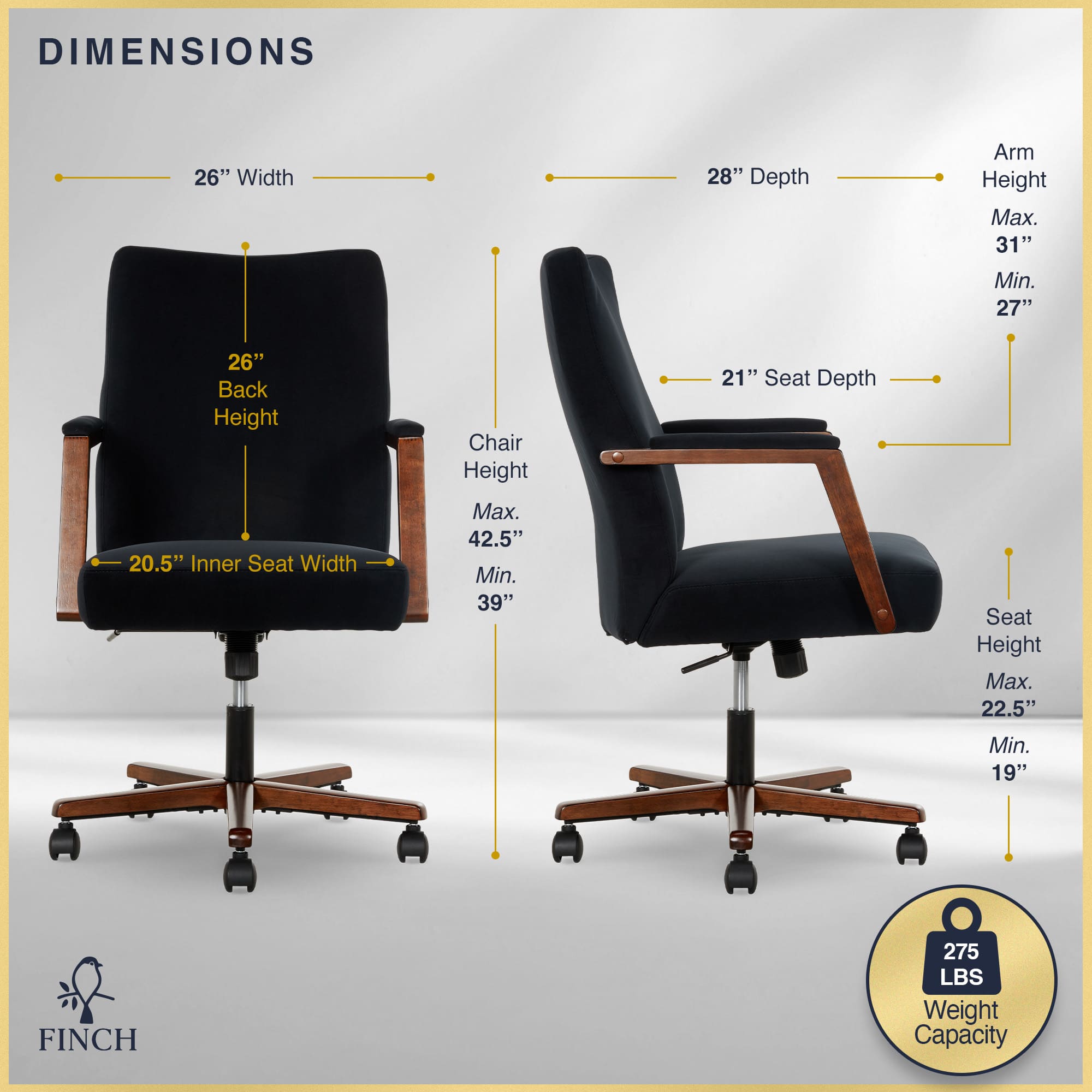 Finch Neo One Fabric Mid-Back Home Office Chair with Padded