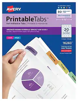 Avery - Printable Self-Adhesive Plastic Tabs, 1-3/4", Assorted, 80/Pack - Assorted Colors