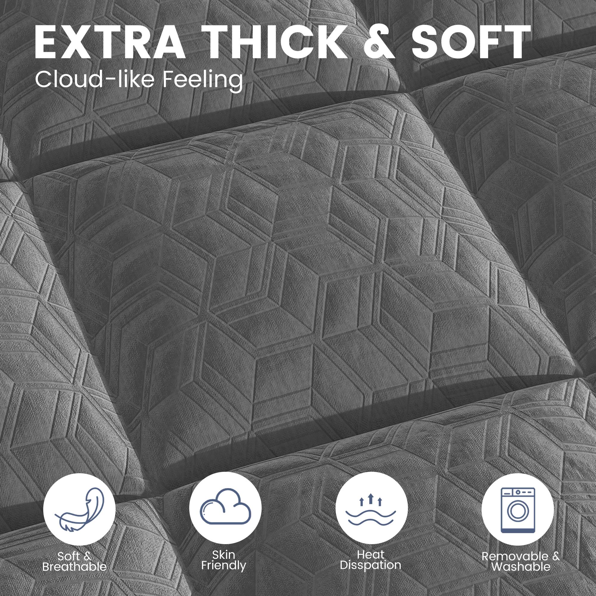 Here is the corrected and grouped text:

- **EXTRA THICK & SOFT**
- **Cloud-like Feeling**
- **Soft & Breathable**
- **Skin Friendly**
- **Heat Dissipation**
- **Removable & Washable**