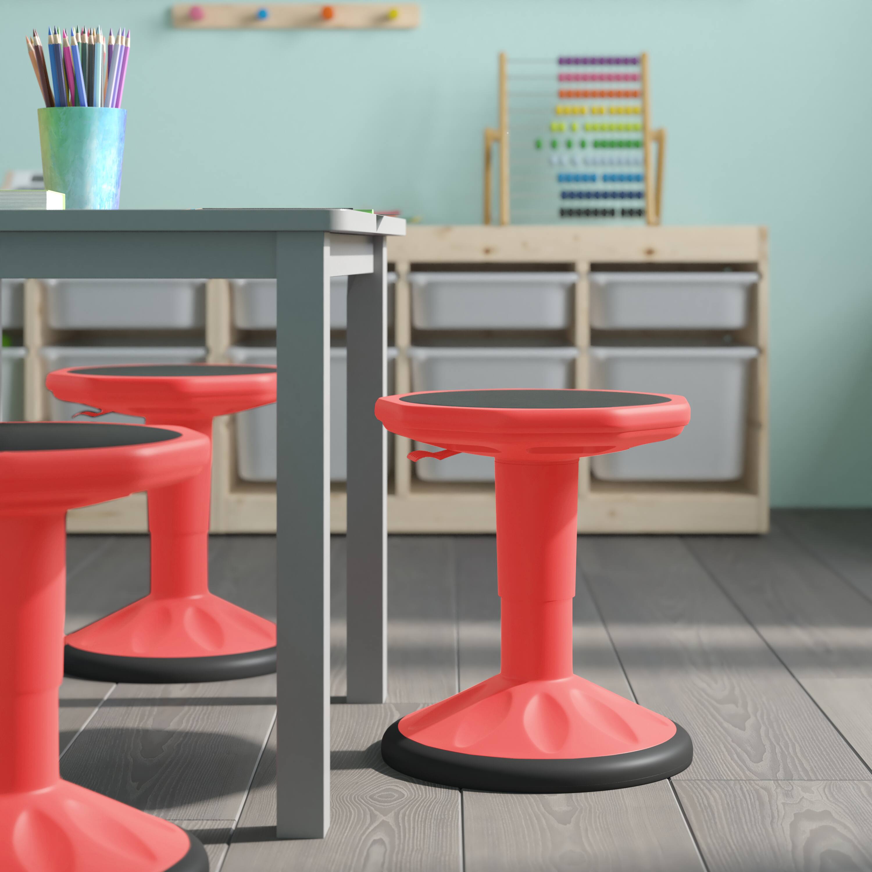 Alt View 5. Emma + Oliver - Saylor Height Adjustable Active Motion Stool for Kids with Weighted Rubber Non-Slip Bottom - Red.