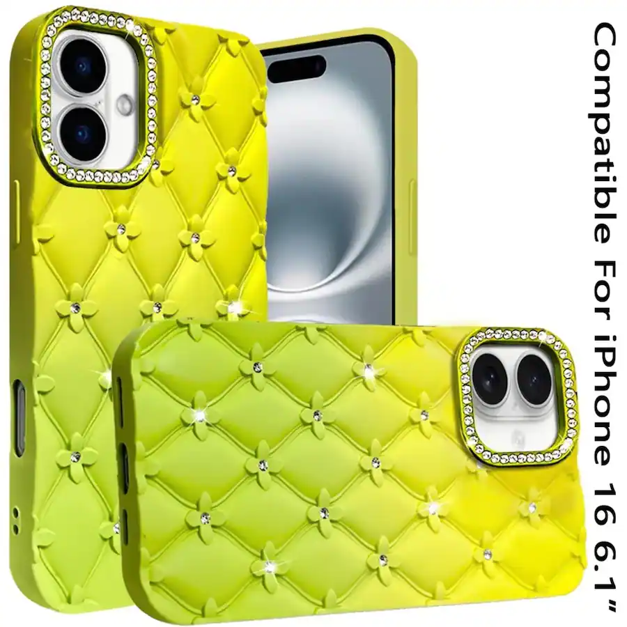 Diamond Mono Pattern Kitcheniva Diamond Pattern Padded Phone Case With Tempered Glass For ...